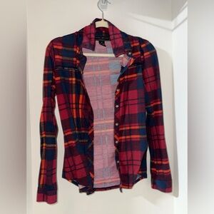 Burgundy Red and Navy Plaid Button-Down Shirt